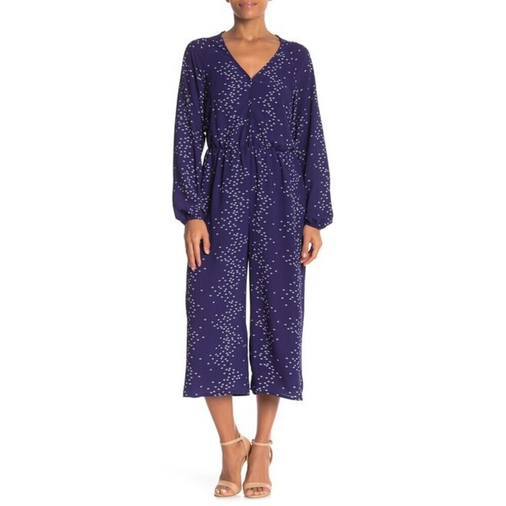 Superfoxx Women's Printed Long Sleeve Jumpsuit Navy/Ivory Size M